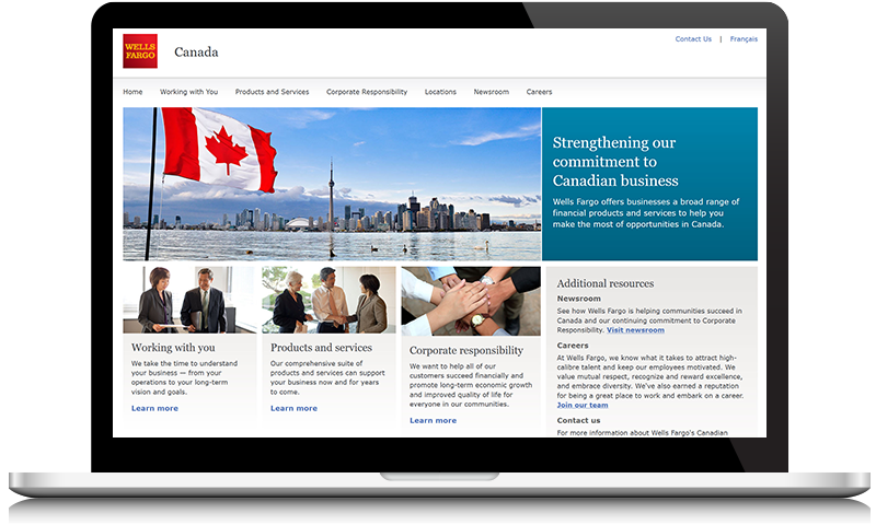 Wells Fargo Canada site on a laptop