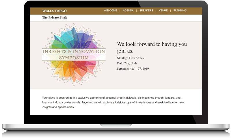 Wells Fargo Insights & Innovation Symposium microsite on a laptop