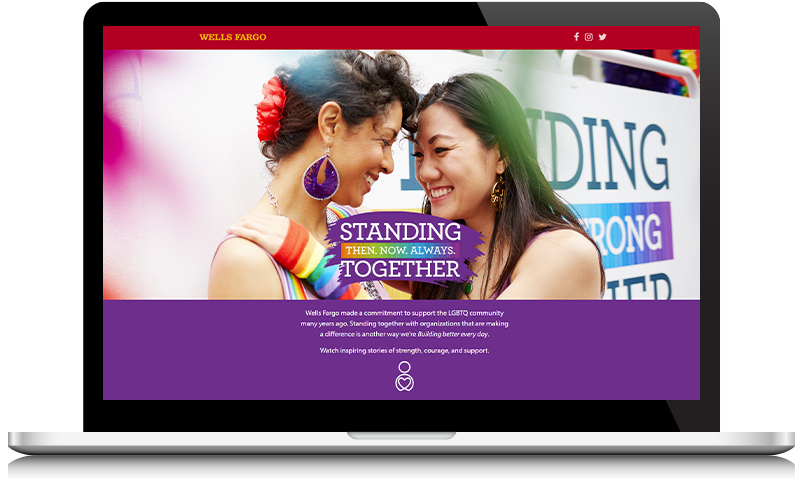 Wells Fargo Standing Together landing page prototype on a laptop