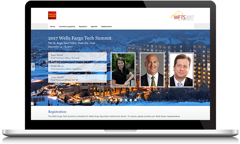 Wells Fargo Tech Summit microsite on a laptop