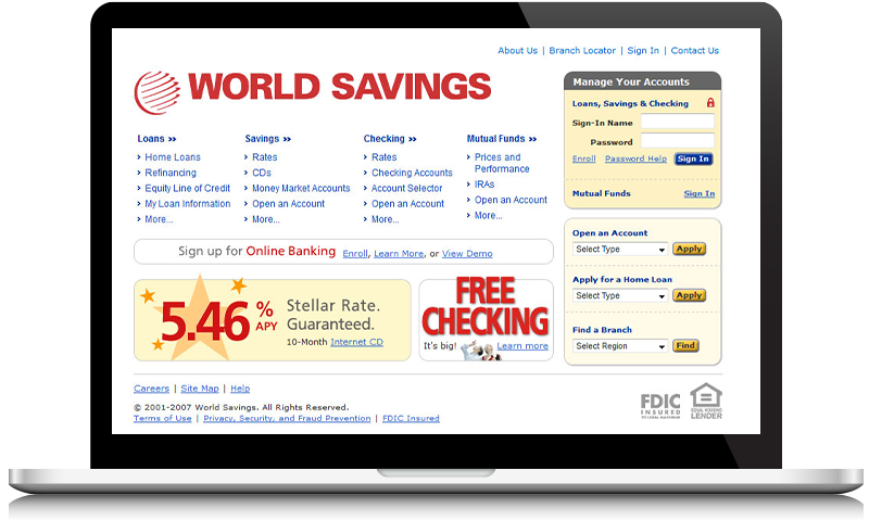 World Savings site on a laptop